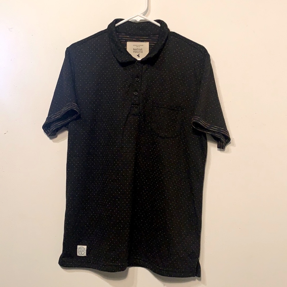 Native Youth 3-Button Polo - Black/Multicolor - Size Large